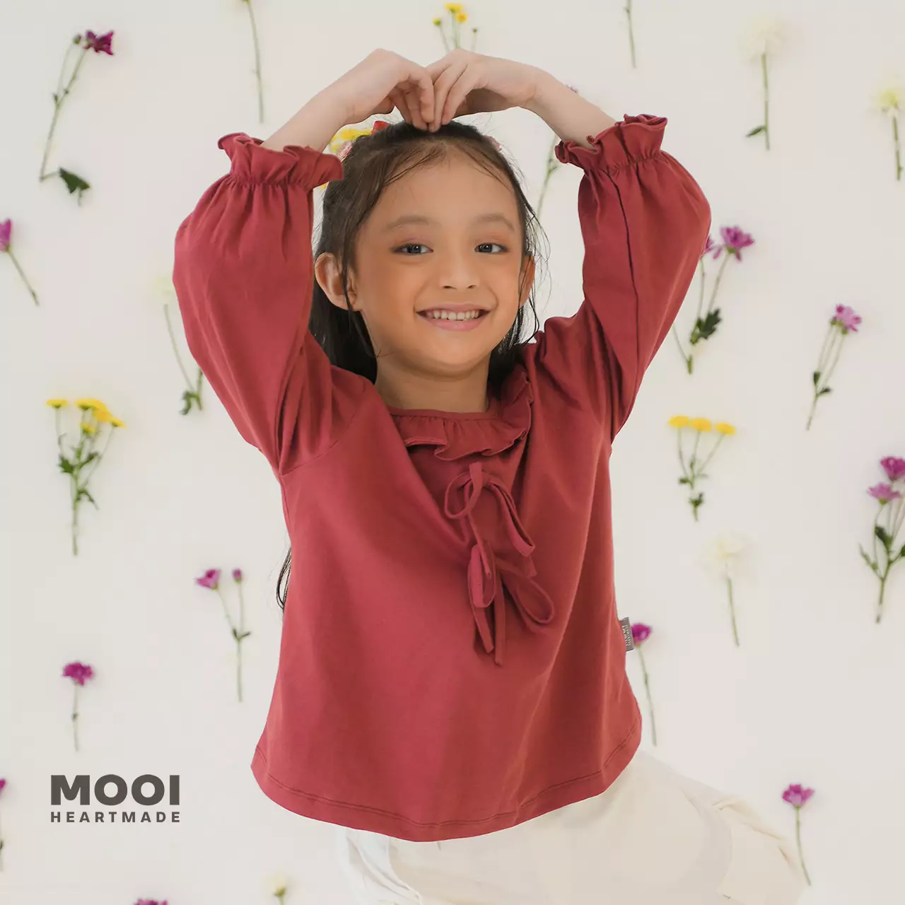 Mooi Atasan Anak Perempuan Nara Ruffle Top - Rye Grass