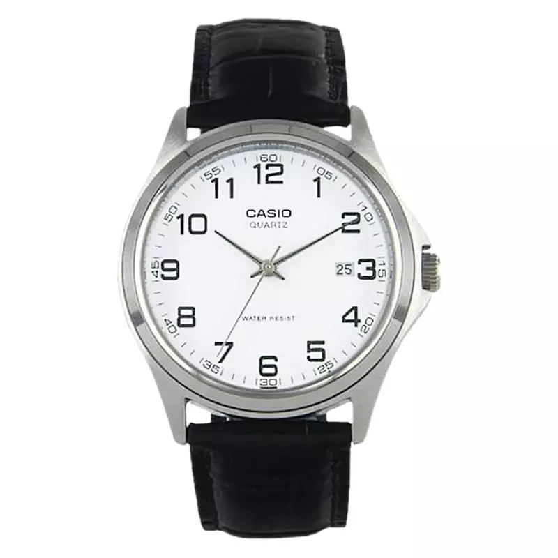 Jam Tangan Pria Casio MTP-1183E-7BDF Enticer Men White Dial Black Leather Band