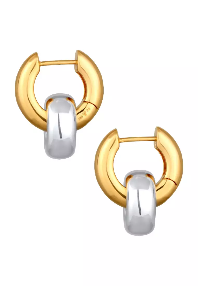 Anting Perhiasan Perak 925 Wanita Creoles Hanger Chunky Bi Color