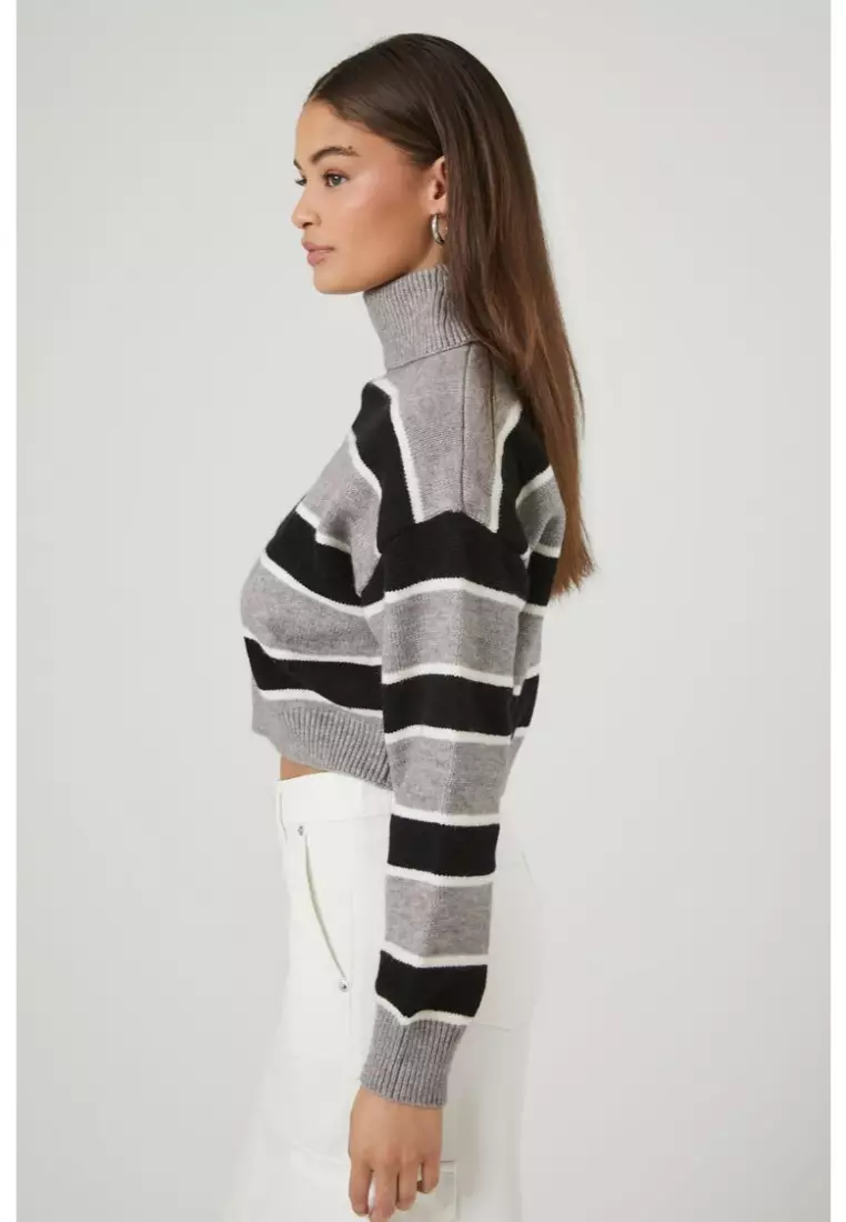 Buy FOREVER 21 Striped Turtleneck Cropped Sweater 2024 Online
