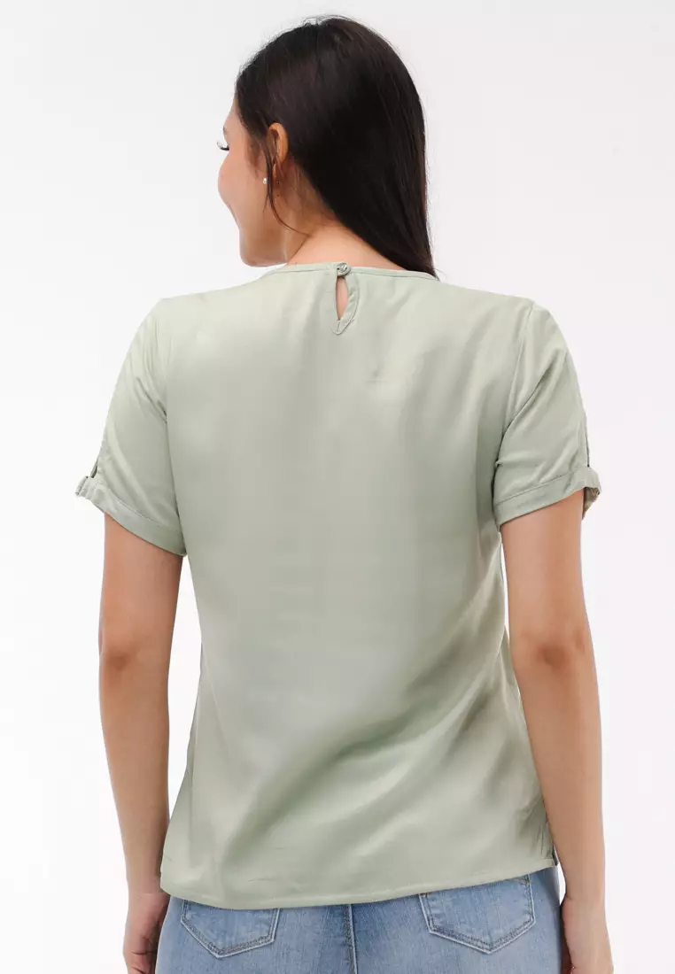 Single Twill Woven Short Sleeves Blouse