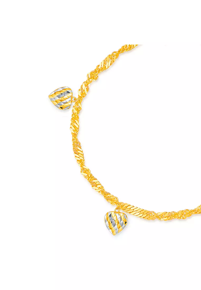 375/9K Gold Wave Chain Bracelet with Love T034