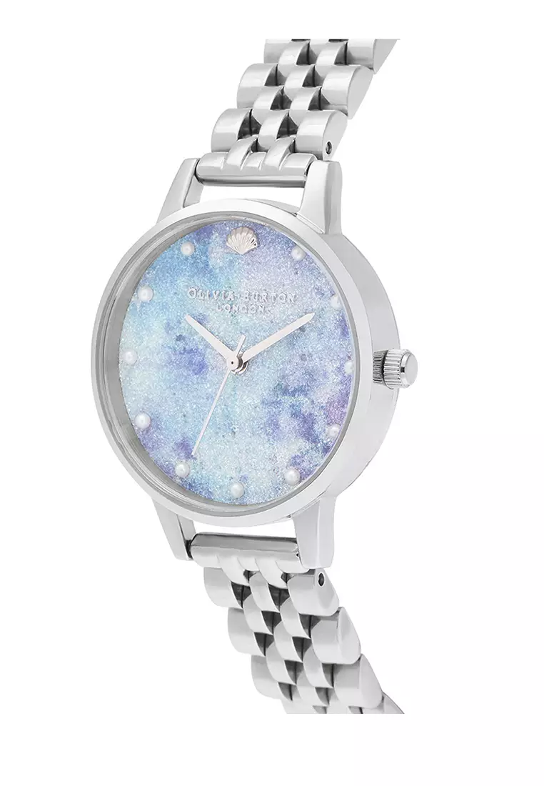 Jam Tangan Olivia Burton Under the Sea Aqua Glitter Silver Bracelet 30mm - OB16US43