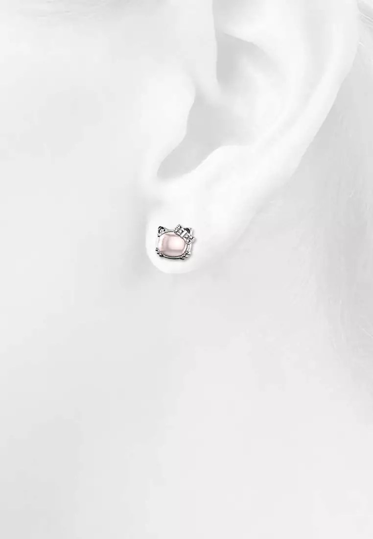 Hello Kitty Soft Pink White Gold Layered Stud Earrings