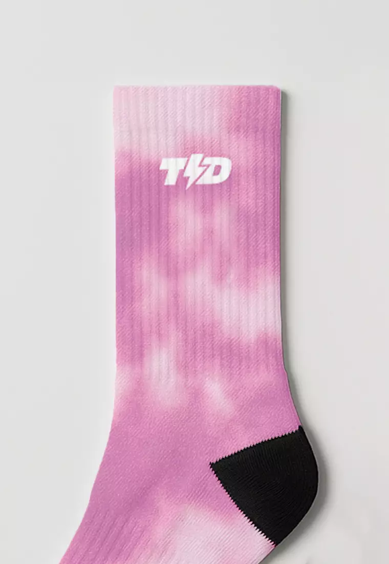 ABA25 Kaos Kaki Wanita Pink Tdbolt Tie Dye