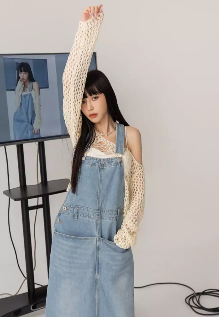 Denim dungaree maxi dress hot sale