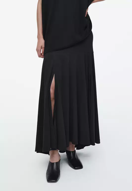 Flared Asymmetric Midi Skirt