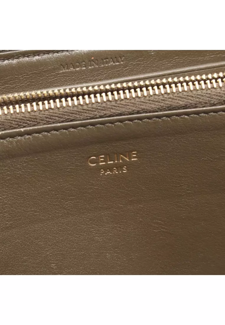 Pre-Loved Celine C-charm large zipped wallet round zipper long wallet quilting leather Khaki brown