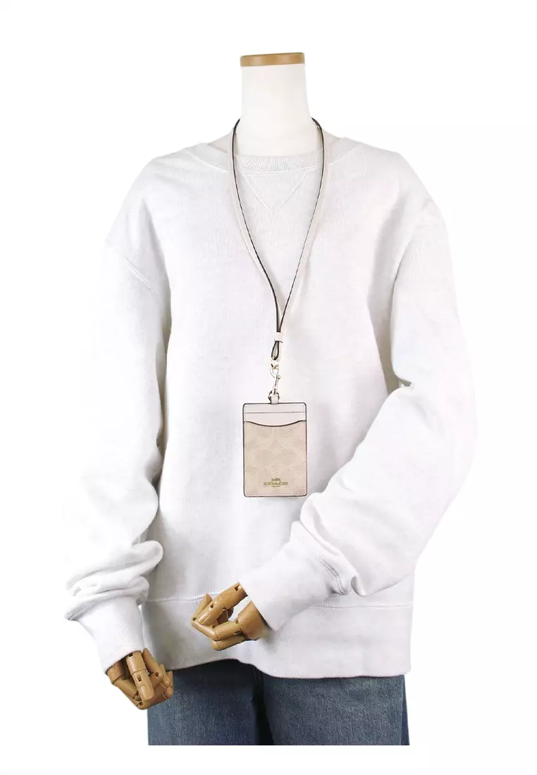 ID Lanyard In Signature Canvas - Sand/White