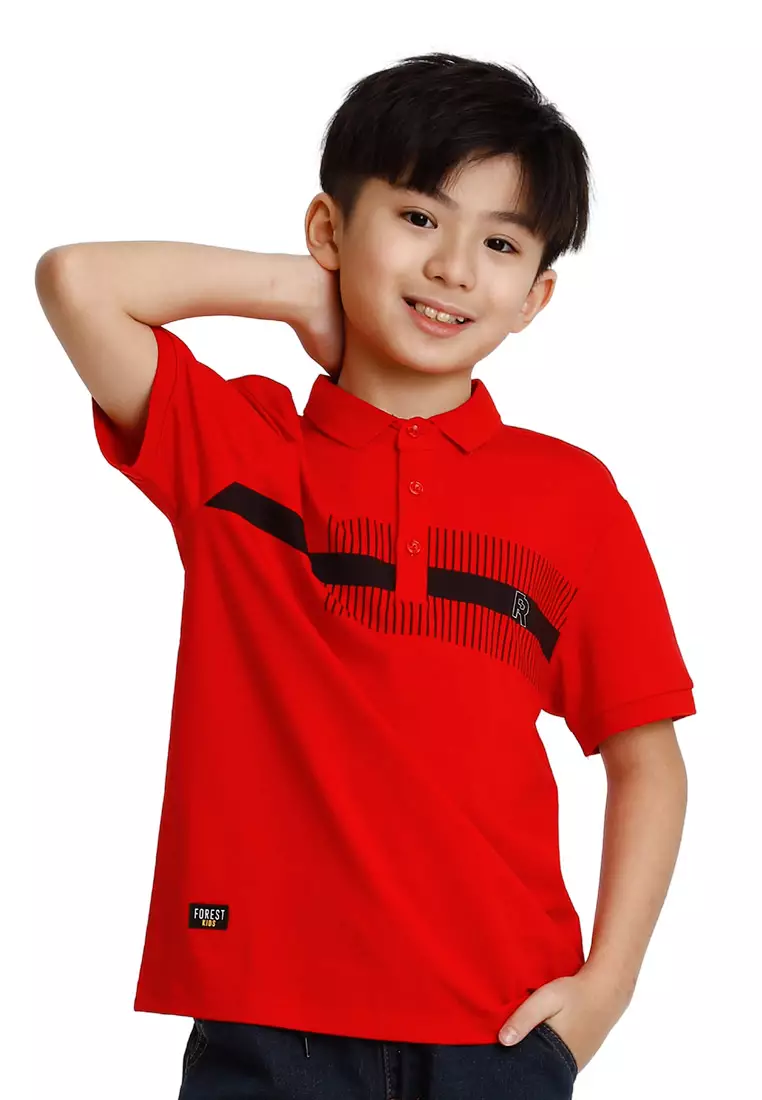 Forest Kids Stretchable Cotton Polo Tee Collar Tee | Baju T Shirt Budak Lelaki - FK20292-51Red