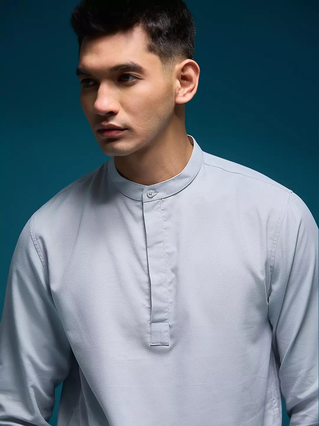 OXCON Kemeja koko Tangan Panjang Collarless Azfar Light Grey