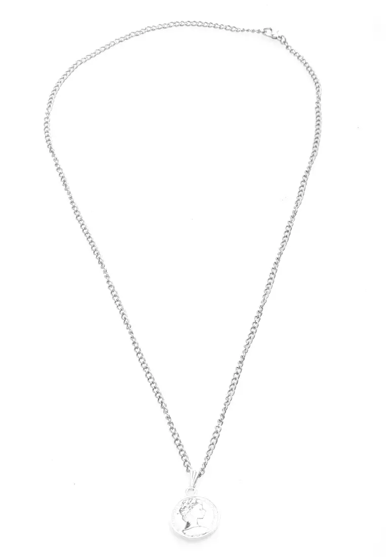 Ainsley Aksesoris Fashion Kalung Rantai Pria Wanita Necklace Desain Koin Material Alloy ORIGINAL - Silver