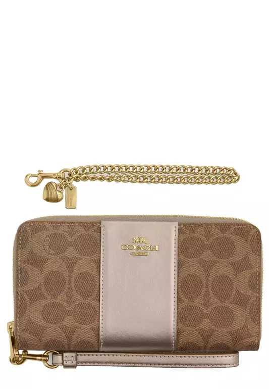 Boxed Long Zip Around Wallet In Signature Canvas in Tan/ Light Champagne CX178