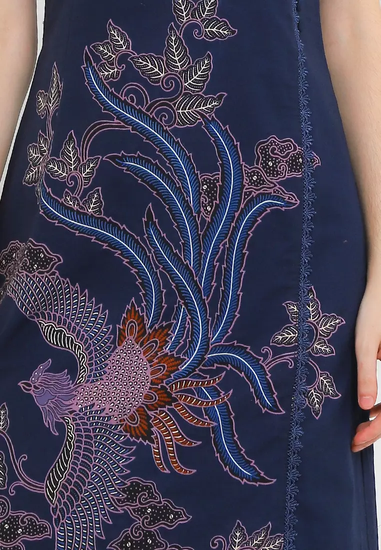 Dress Wanita Bodyfit Batik Furing Lining Firanza Blue Navy