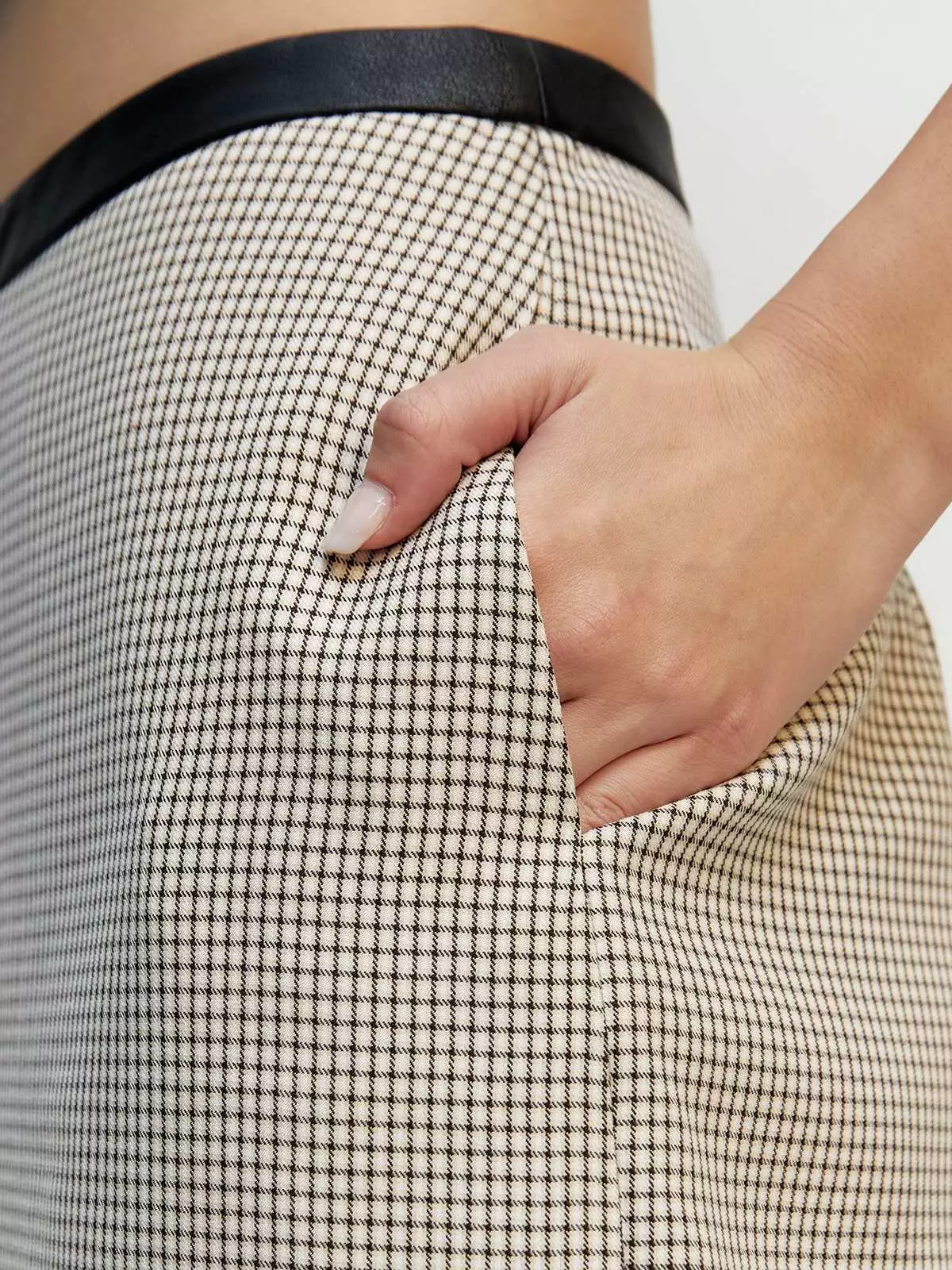 Leather Trim Mini Skirt - Ivory