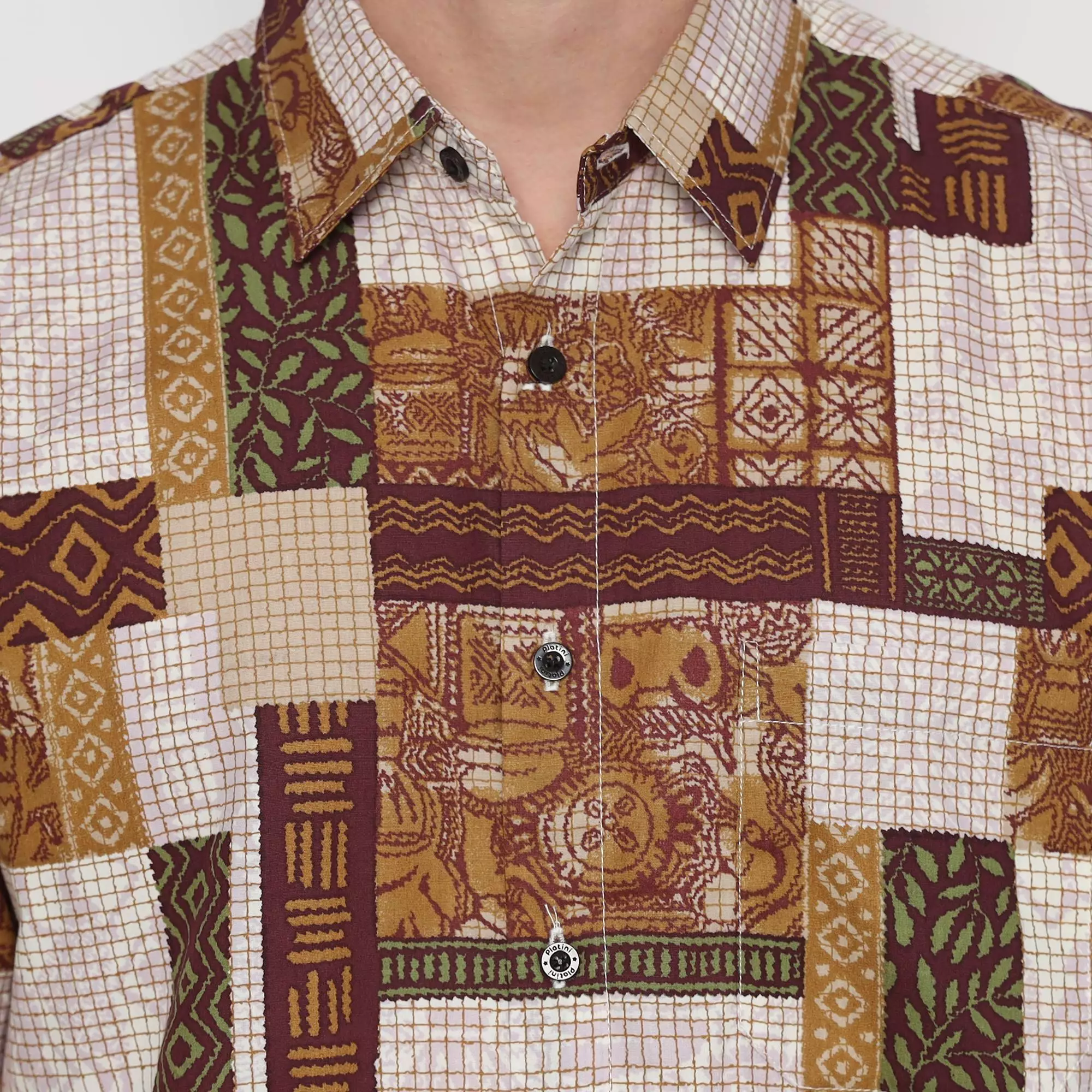 Platini Kemeja Motif Pria Lengan Pendek Katun Coklat 73451