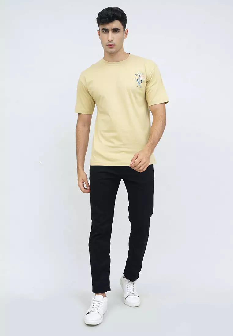 kaos pria lengan pendek Cream Whale houseofcuff X little fresco