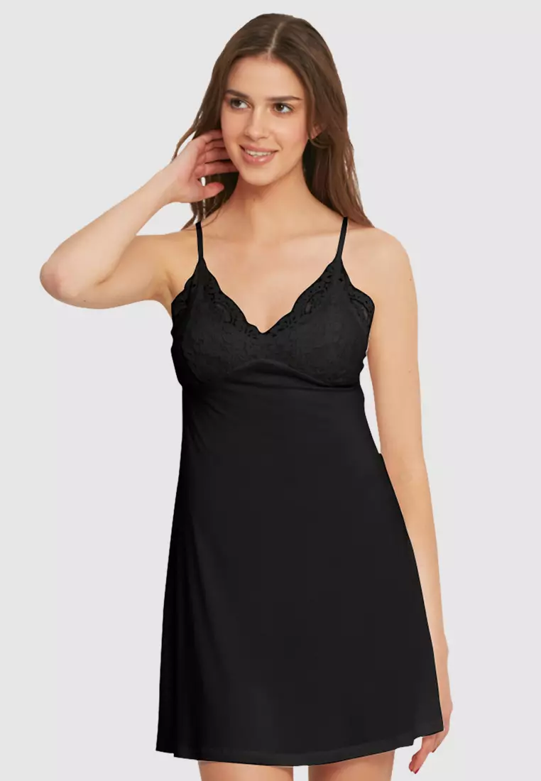 Short Viscose & Lace Nightie with Bust Support
