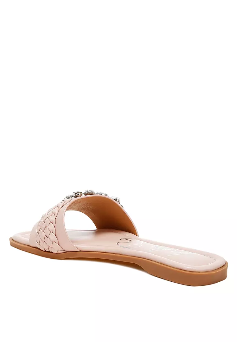 Diamante Flat Sandals in Pink