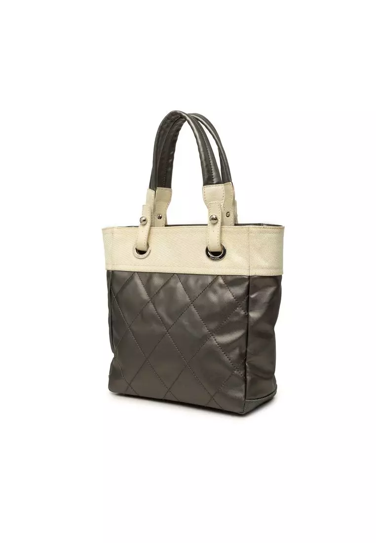Pre-Loved Chanel Small Bicolor Quilted Coated Canvas Paris Biarritz Tote