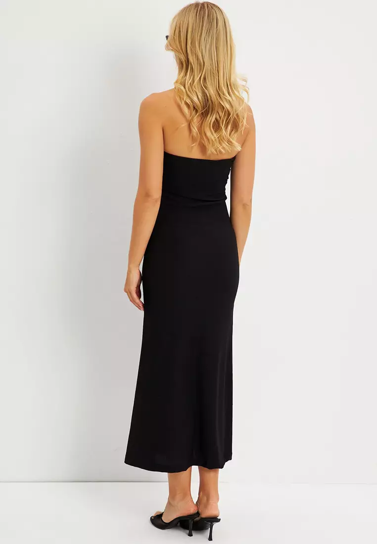 Strapless Ruched Midi Dress