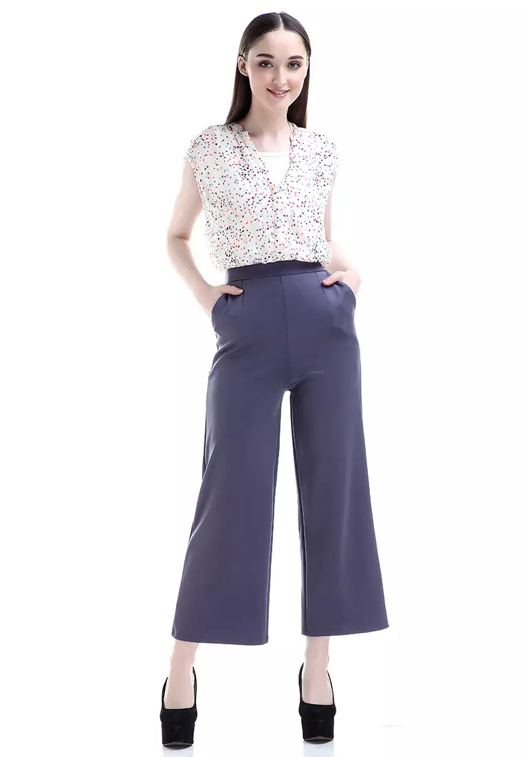 Xana Celana Kulot Bawahan Wanita Motif Solid Design Simple Woman - Grey