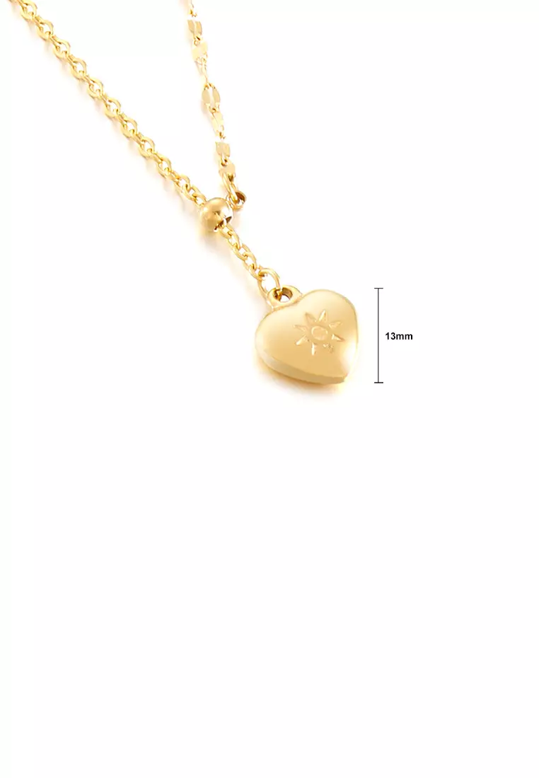 Fashion and Simple Plated Gold Sun Pattern Heart-shaped 316L Stainless Steel Pendant with Necklace