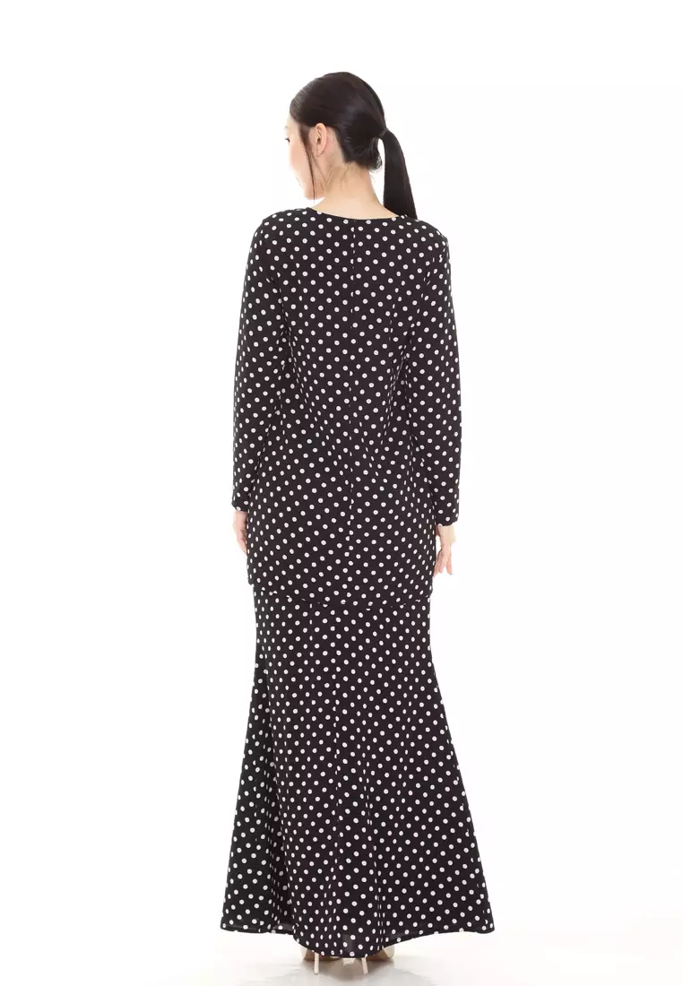 Rina Printed Kurung Modern in Black Polka Dot
