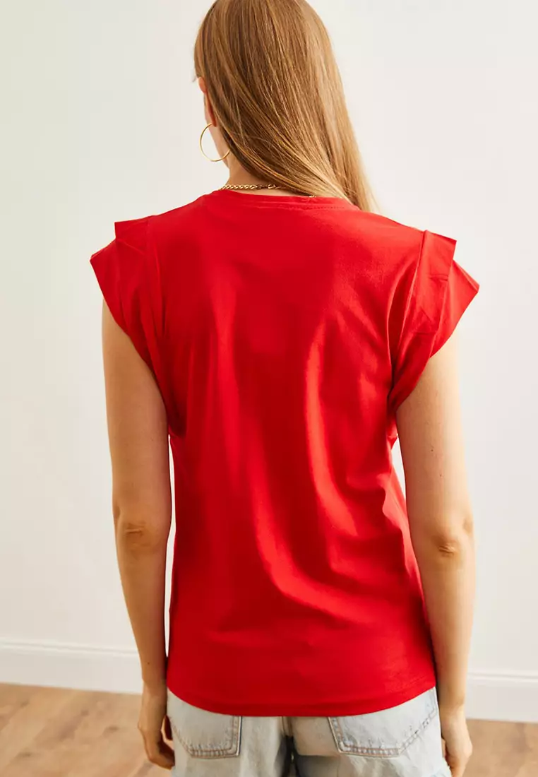 Sleeve Detailed Cotton T-Shirt