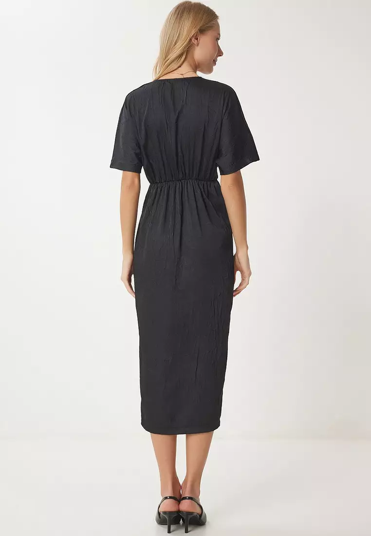 Crinkle Effect Knotted Midi Dress