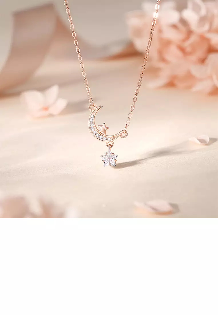 Glamorousky 925 Sterling Silver Plated Rose Gold Fashion Temperament Moon Star  Pendant with Cubic Zirconia and Necklace 2024 | Buy Glamorousky Online |  ZALORA Hong Kong