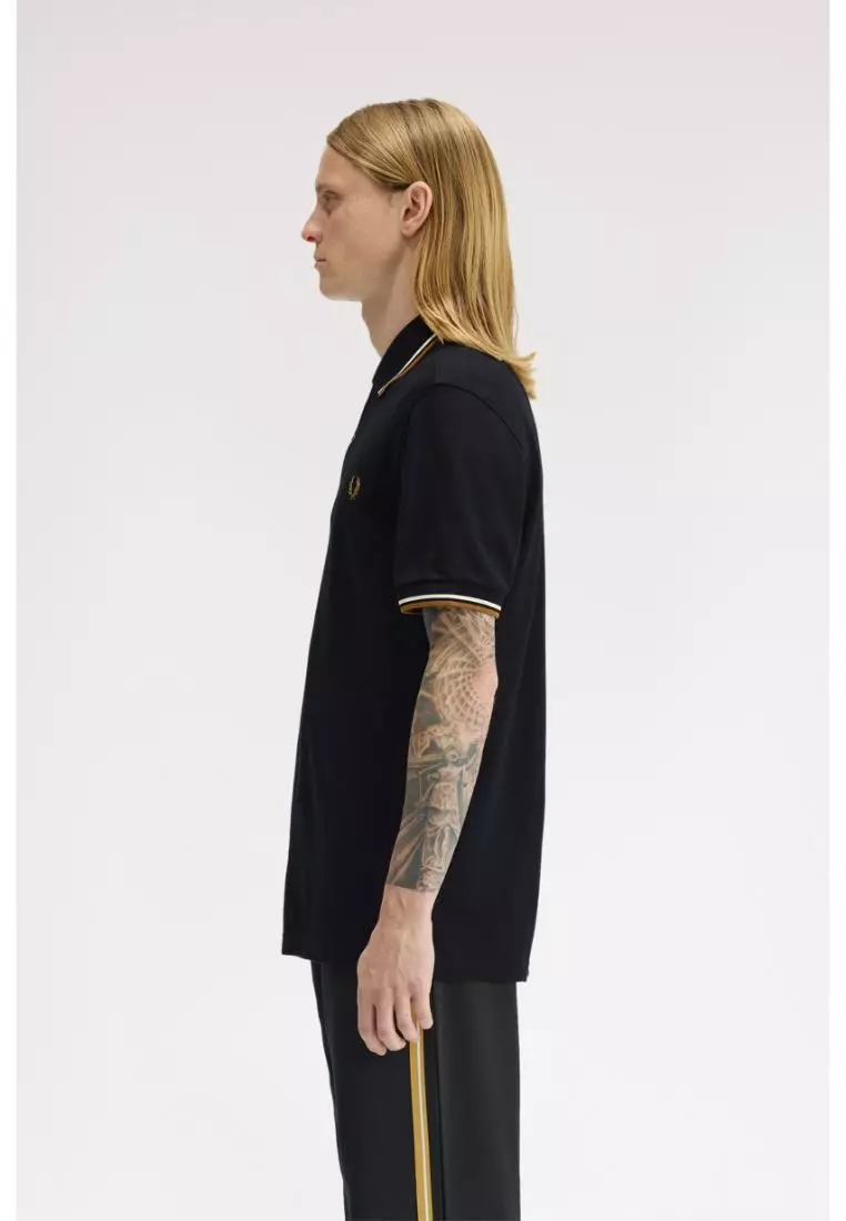 Fred Perry M3600 Twin Tipped Fred Perry Shirt (Black / Ecru / Dark Caramel)
