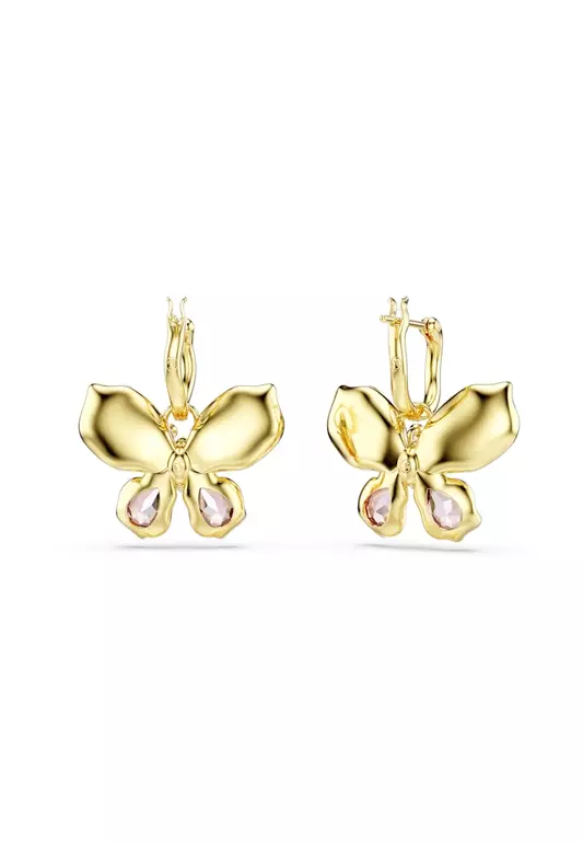 Idyllia Drop Earrings, Mixed Cuts, Pavé, Butterfly, Multicolored, Gold-Tone Plated
