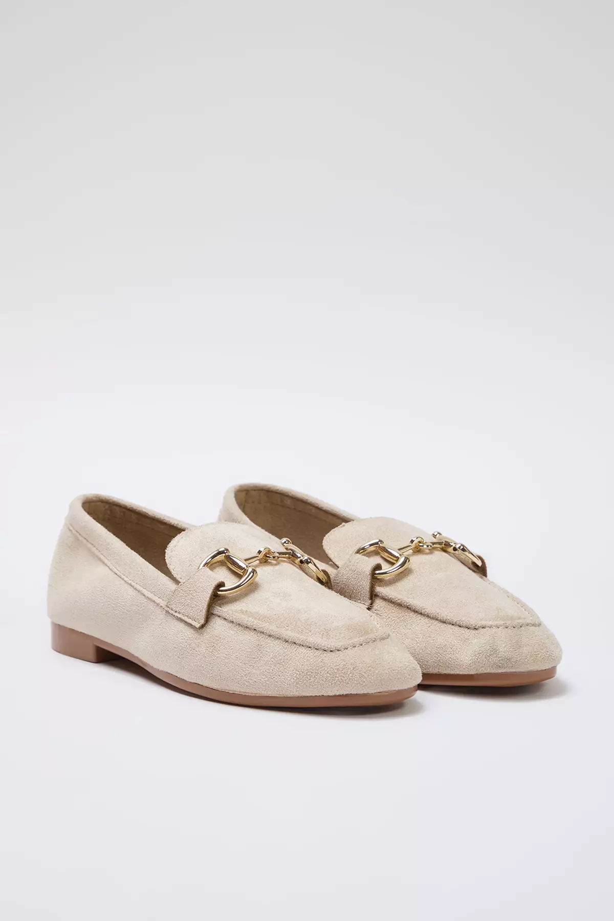 Beige Suede Women's Loafer Shoes With Accessory Detail Takss25La00000