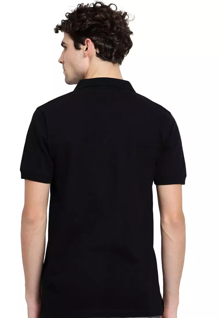 男式纯黑色 QuirkyT Polo 领棉质短袖彩色 T 恤/T 恤