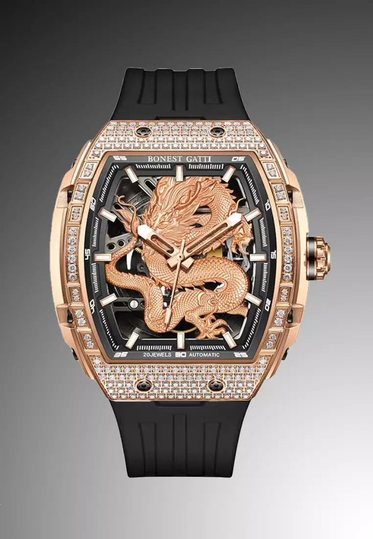 Automatic Unisex Stainless Steel Watch, Rubber Strap