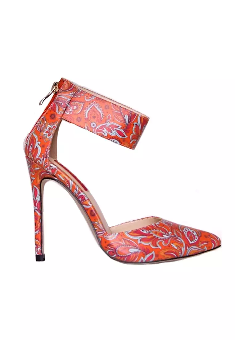 Red floral cheap heels