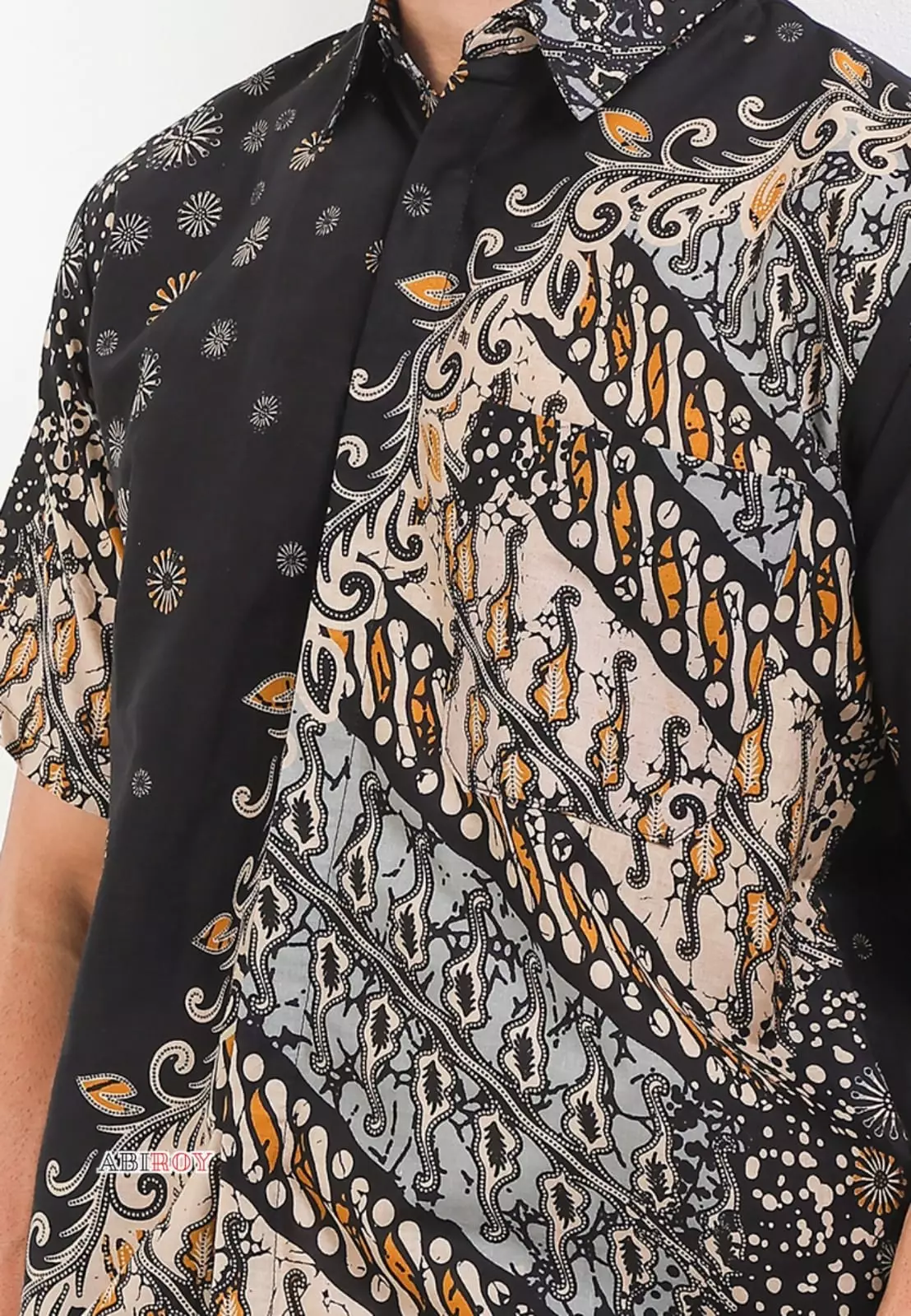 Brawijaya Hitam Kemeja Batik Pria Premium Slimfit Lengan Pendek NLN