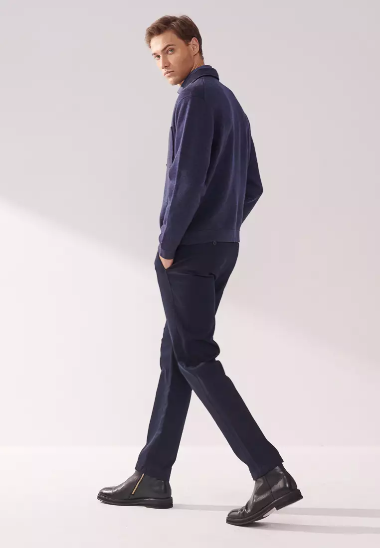 Navy Side-seam Slim Fit Stretch Chinos