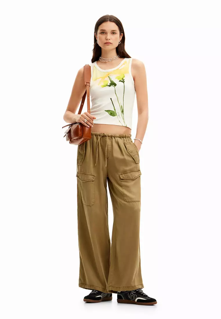 Watercolor flower knit T-shirt 