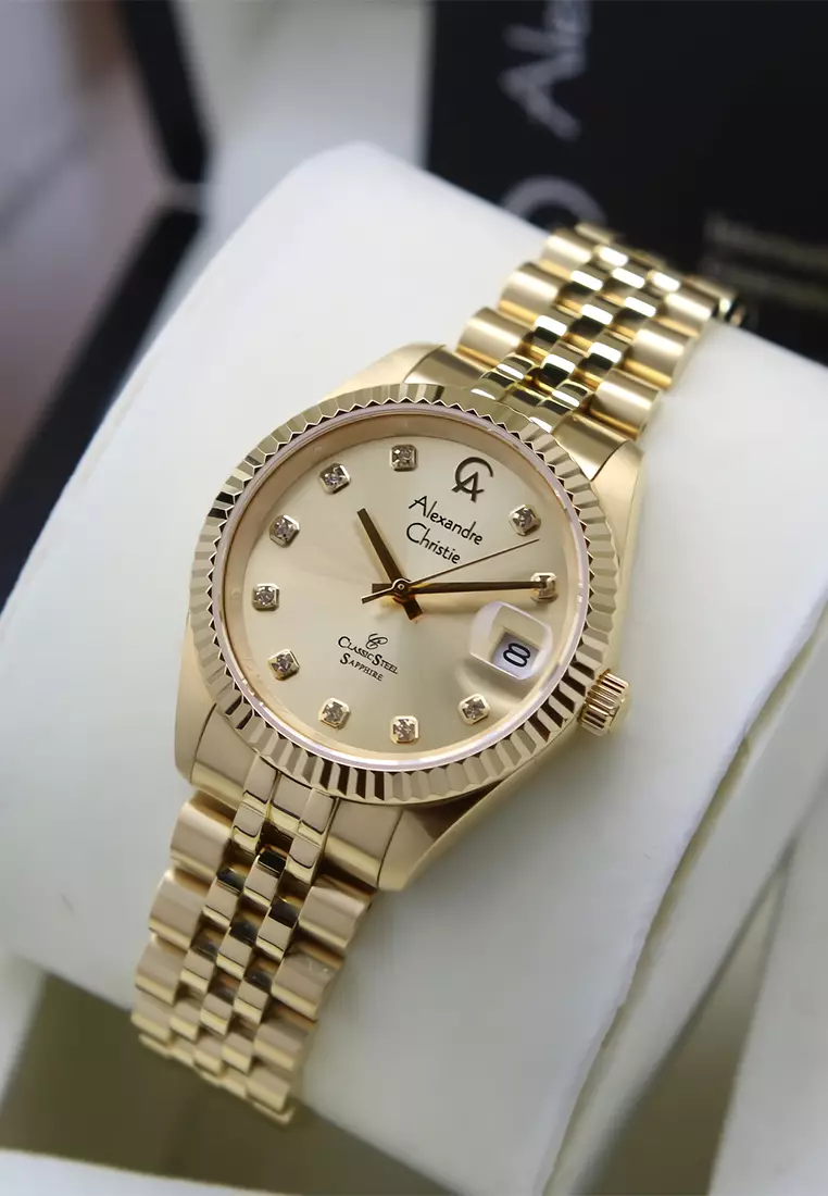 Alexandre Christie Sapphire - Jam Tangan Wanita - Gold - Stainless Steel - 5013LDBGPIV