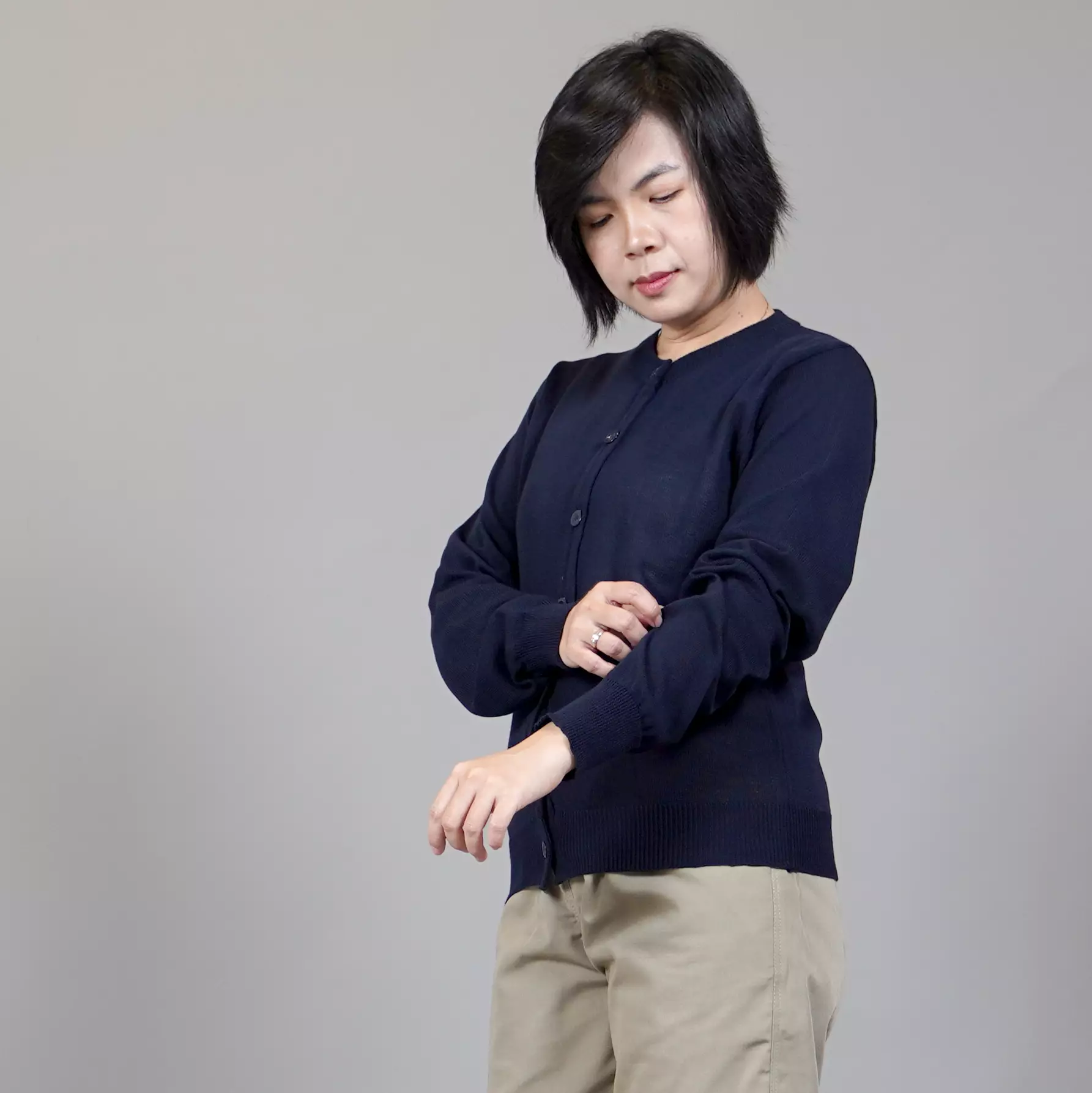  SANDRA Knit Cardigan Korean Style Kardigan Rajut Gaya Korea - NAVY