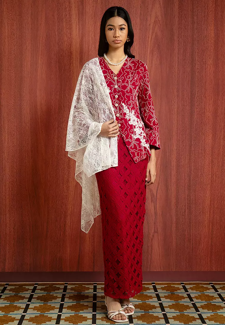 HANI 刺繡馬來裝套裝連披肩