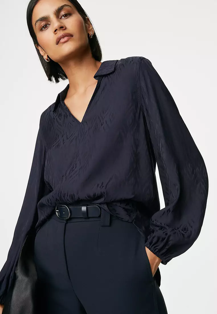 Jacquard Collared Relaxed Shirt
