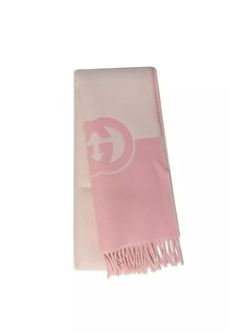 ボレロ・ショール GUCCI Ivory/pink cashmere scarf with logo Gucci Ivory Pink Cashmere Scarf With Logo – LOZURI®