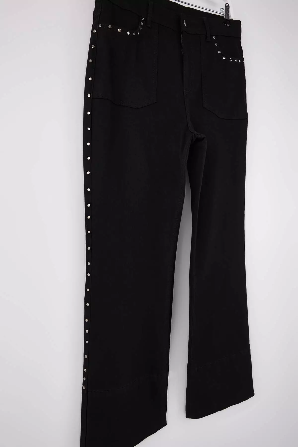 Non-Fading Black High Waist Trok Detailed Stretchy Straight Fit Denim Plus Size Jeans Tbbss26Cj00005
