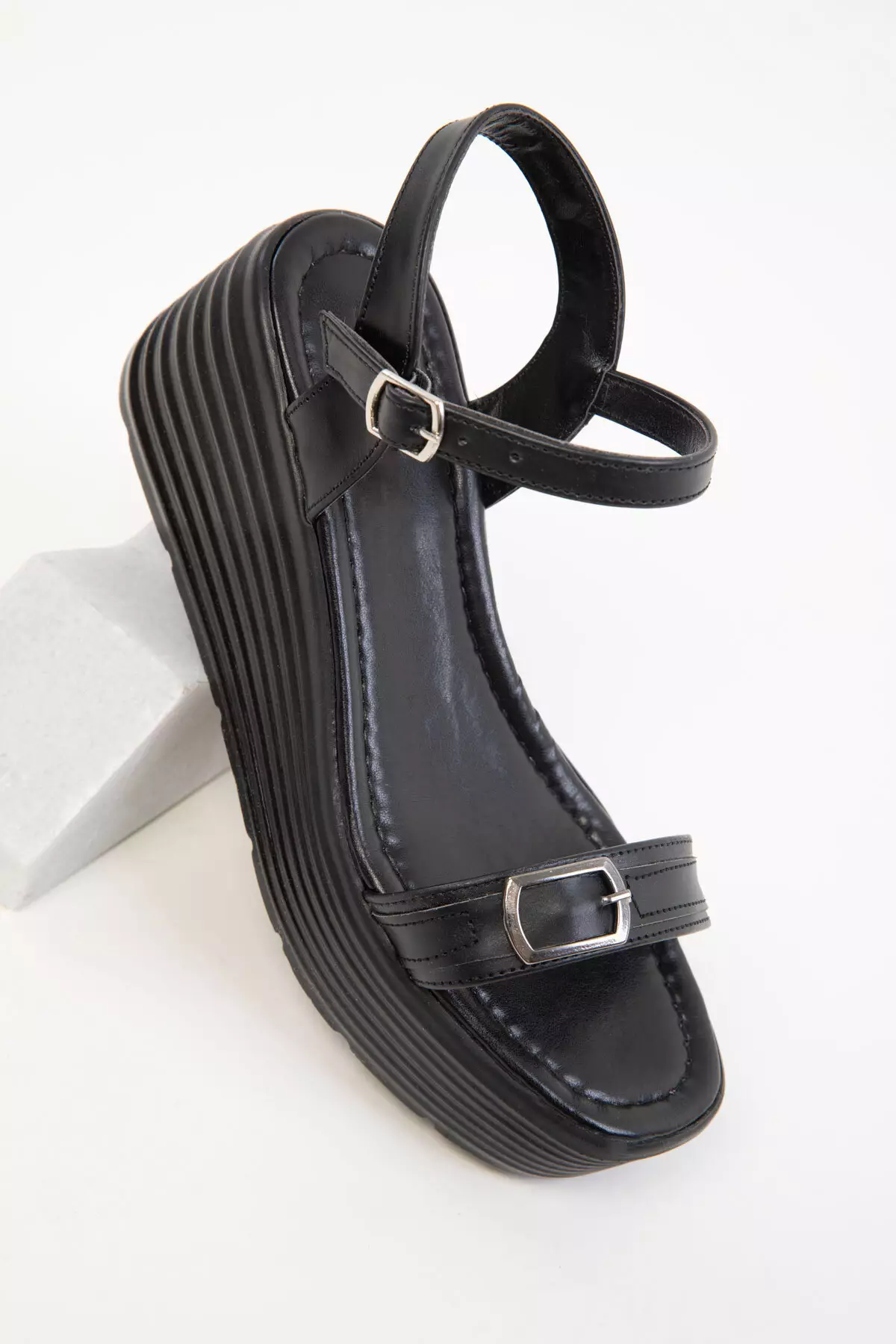 Black Women's Wedge Heeled Shoes 20391
