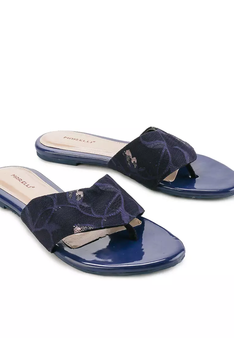 Isabella Sandal wanita Jepit Flat Slip On - Navy pink