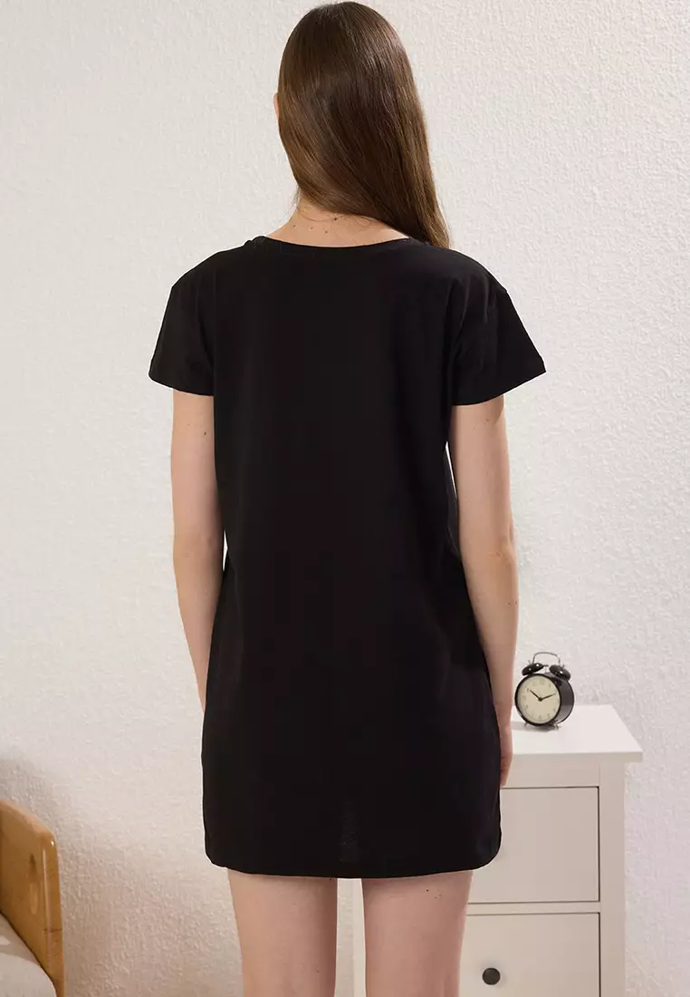 Black-Grey 2-Pack 100% Cotton Pocket Detailed Knitted Nightgown THMSS25GC00020