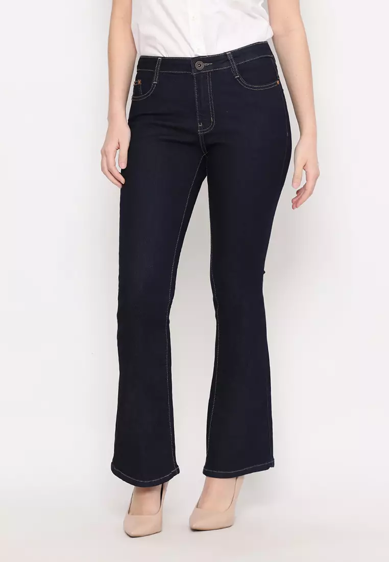 High Waisted Slim Flare Cropped Jeans
